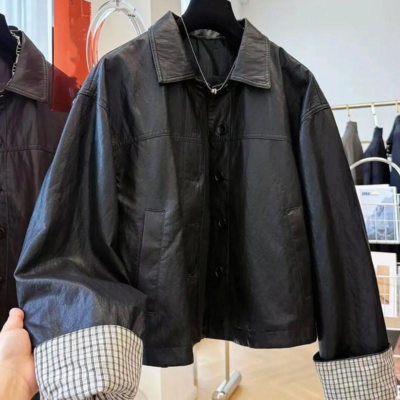 Coat for Women Cotton Autumn Winter Thickened Casual Oversize Casual Collar Leather Outerwear Jacket