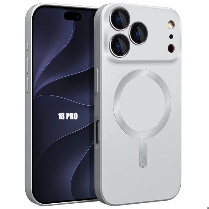 Coque pour iPhone 18 Pro, Protection Silicone Slim Anti-Rayures avec Cercle Magnétique - Argenté