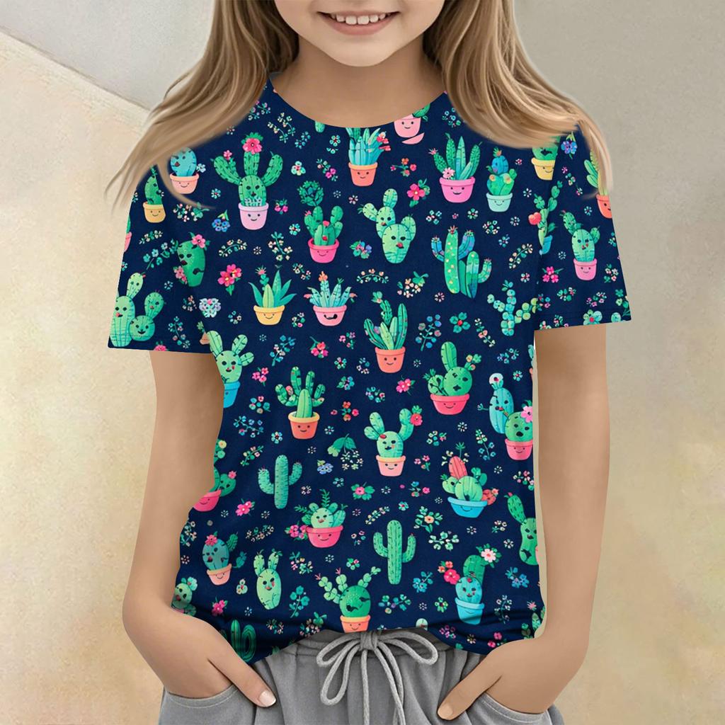Children's Printed Round Neck Short Sleeved Casual T-shirt