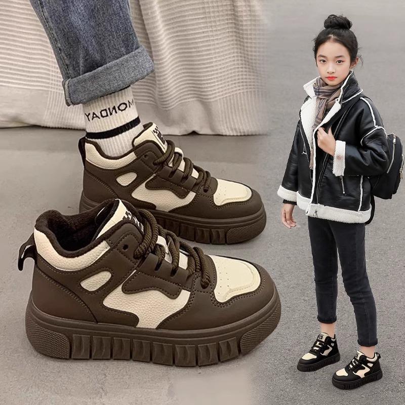 Girls velvet cotton shoes 2025 winter new versatile girls board shoes student casual shoes middle and older children's sports shoes