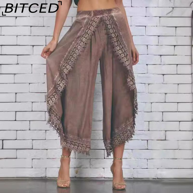 BITCED Women's Fashion Casual Solid Color Print Pants & Capris