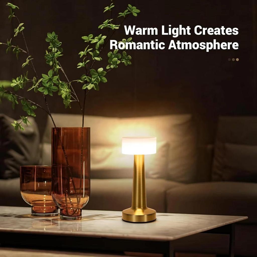 Bar Gold Metall LED Tischlampe Wiederaufladbar mit Touchsensor, 3 Helligkeitsstufen, Gemütliche Warme Beleuchtung - Ideale Nachttischlampe oder Nachtlicht