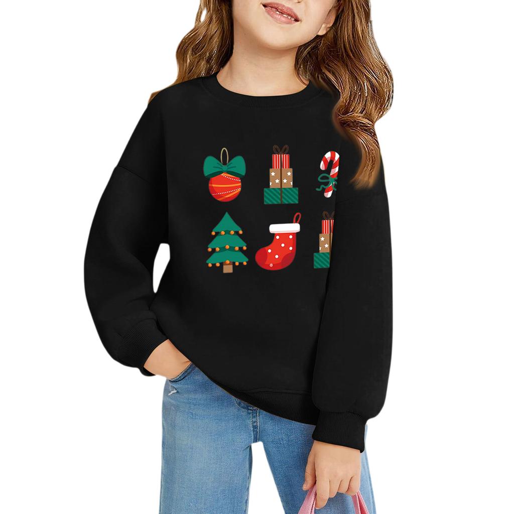Christmas Day Girls Round Neck Pullovers For Kids Printed Baby Tops