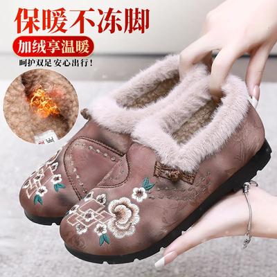 2024 Winter Neue Stoffschuhe Damen Bequem Plus Kaschmir Warm Neue Chinesische Bestickte Baumwollschuhe