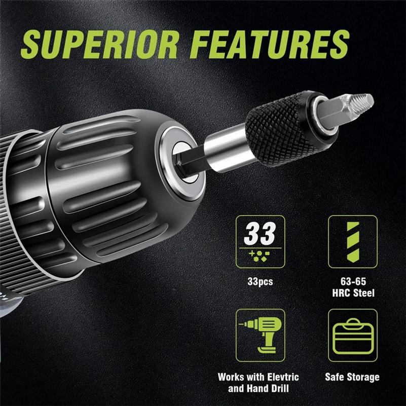 33 PCS Damaged Screw Extractor Drill Bit Extractor Drill Set Broken Speed Out Bolt Extractor Bolt Stud Remover Tool Sleeve