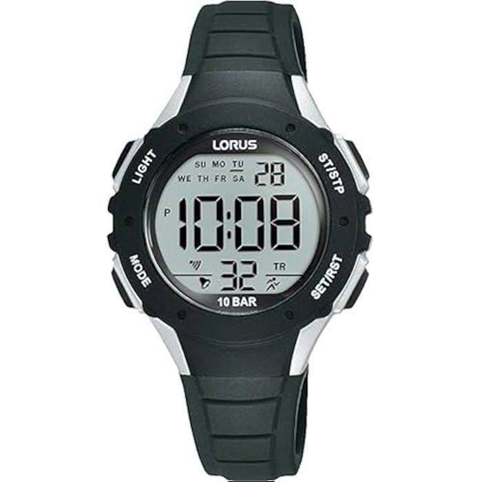 Digitální hodinky - LORUS - R2361PX9 - Řemínek z černé kůže - Vodotěsnost 3 ATM - Digitální displej