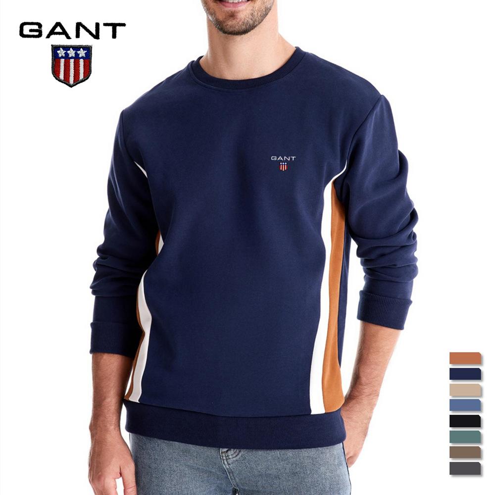 Gant Embroidered Autumn New Men's Long Sleeved Patchwork Hoodie Men's Casual Slim Fit Round Neck Sports Pullover