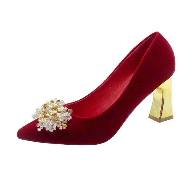 

Свадебные туфли женские остроносые свадебные туфли невесты 2024 новые китайские на толстом каблуке туфли-лодочки Xiuhe со стразами красные туфли на высоком каблуке 40
