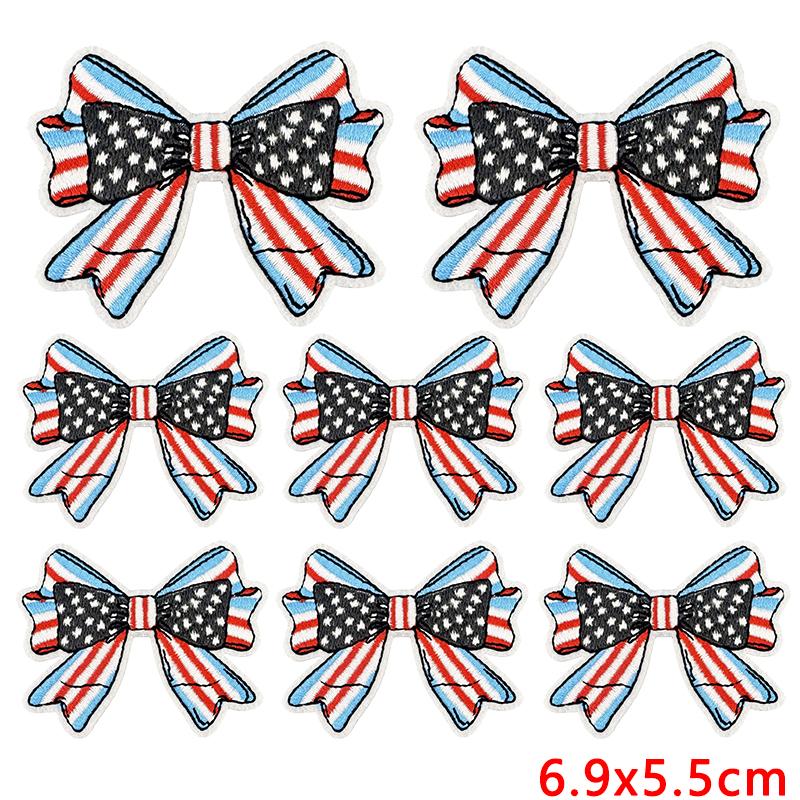 10pcs Wholesale Cartoon Full Embroidered Star Bow Iron On Patches For Clothing Diy American Flag Elements Cartoon Sew Applique 