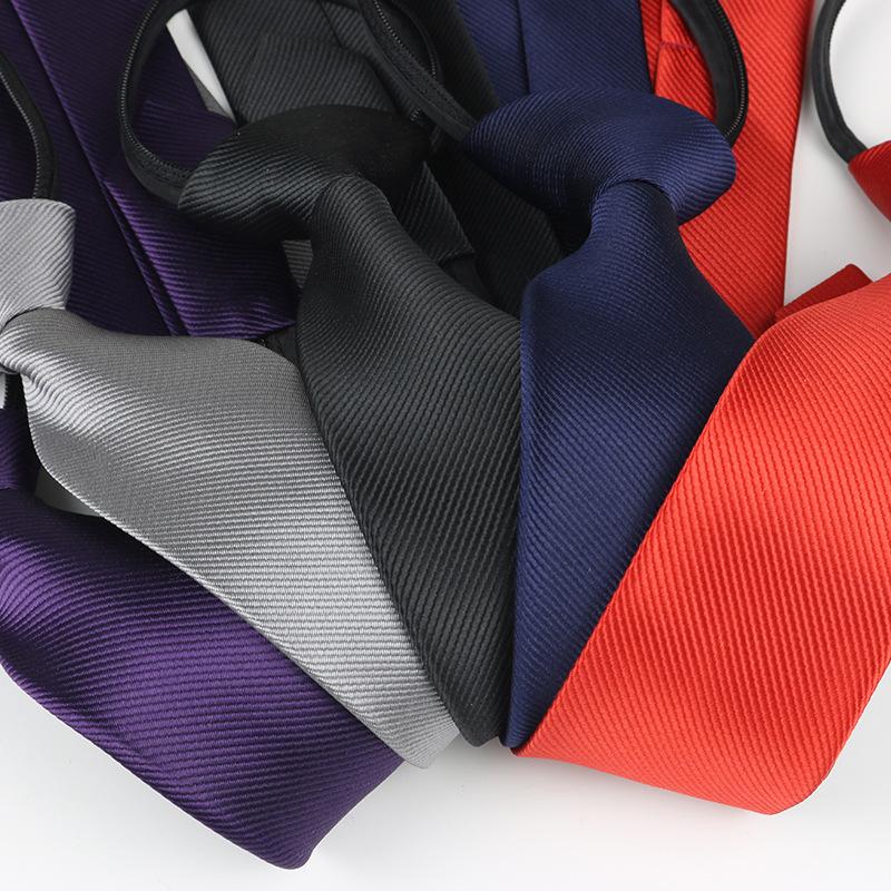Tie Men'S Zipper Lazy Polyester Silk Jacquard Dress Day Solid Color 5Cm Narrow Edition