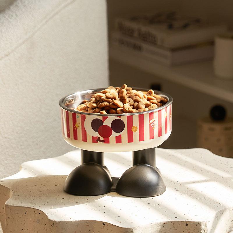 Cute Cartoon Elevated Cats Feeder Bowl Pet Neck Protection Stylish Stainless Steel Large-Capacity Anti-Choking Raised Pet Bowl