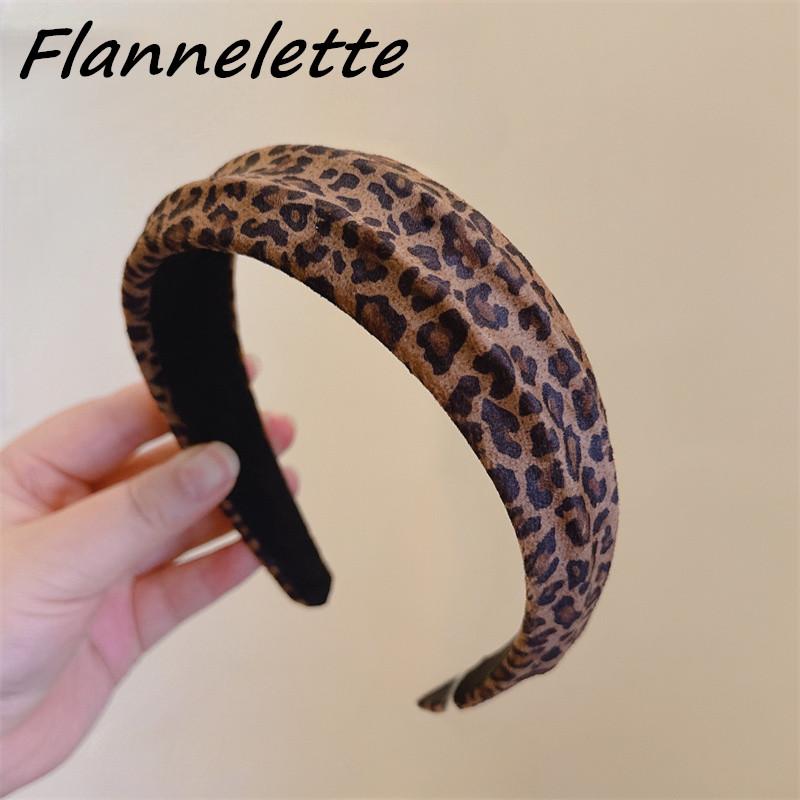 Fascia di velluto con stampa leopardata larga 4 cm con imbottitura in spugna per accessori cerchietti per capelli casual da donna e signora