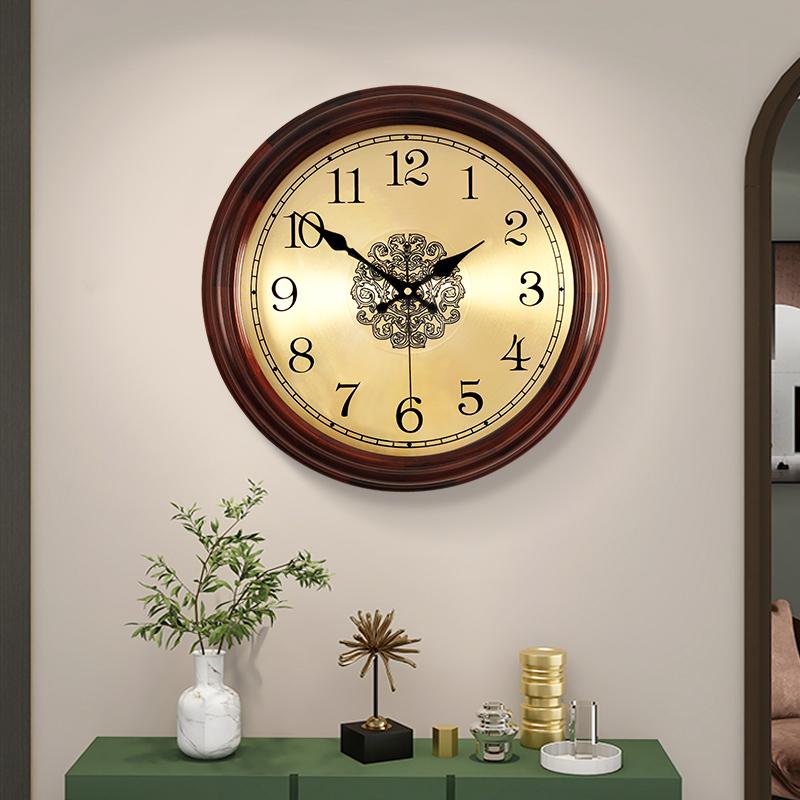 Luxury Wood Wall Clock Metal Retro Nordic American Style Gold Silent Wall Clocks Shabby Chic Living Room Horloge 12 Inches Gift