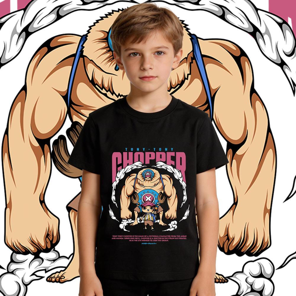 One Piece Chopper Anime Print Cotton T Shirt for Boys Girls Short Sleeve Summer Kids Casual Top Soft Breathable Clothes