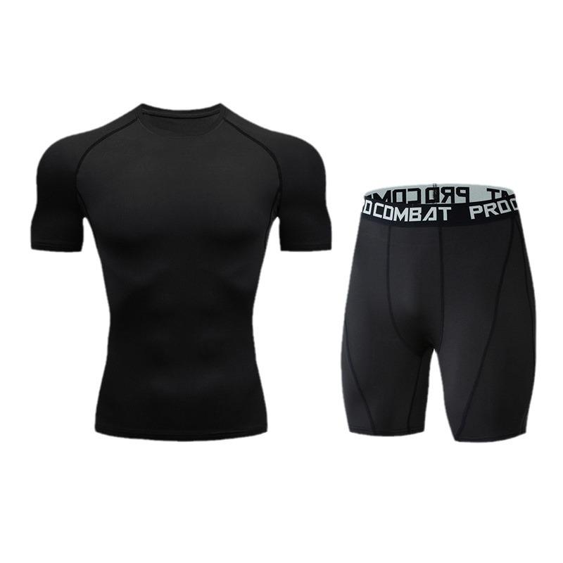 Men's Quick-Dry Summer Sports Set: Breathable High-Elasticity Gym Training Running Suit with Short Sleeves