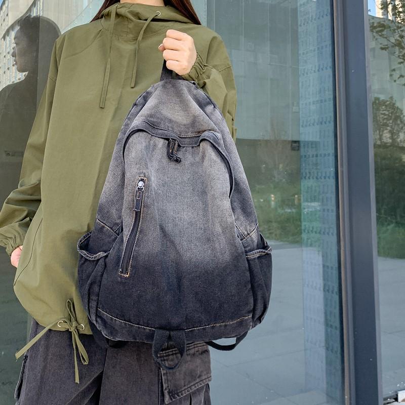 Gradient Retro Rucksack Große Kapazität Schüler Schultasche Jeans Rucksack