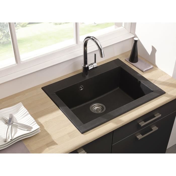 STRADOUR Built-in Kitchen Sink 1 Bowl Without Drainer Hexo - Resin - 66 X 50 Cm - Black