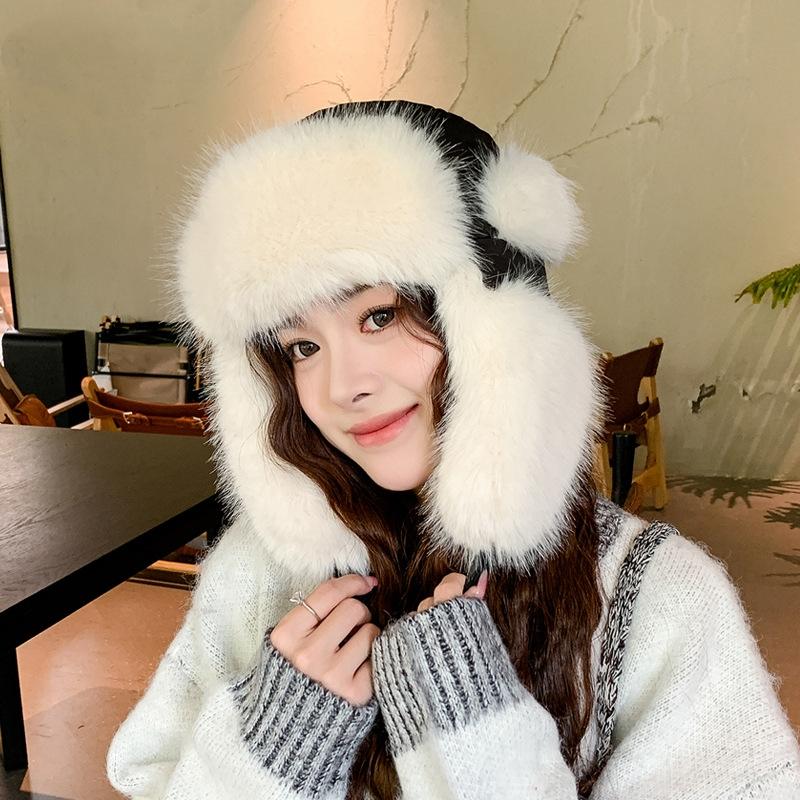 Women Autumn Winter Warm Thicken Ear Protector Hat Cold Fur Velvet Outdoor Bomber Cap Sweet Cute Lei Feng Hats