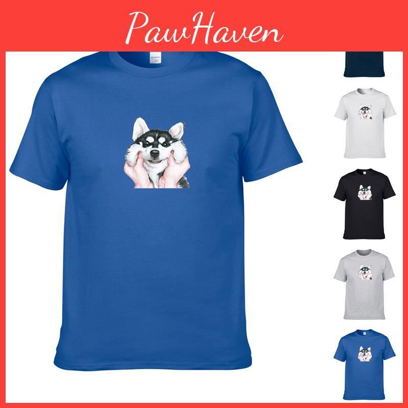 Ultra-soft Funny Happy Husky Dog T-shirt With Short Sleeve Crew Neck For Casual Wear