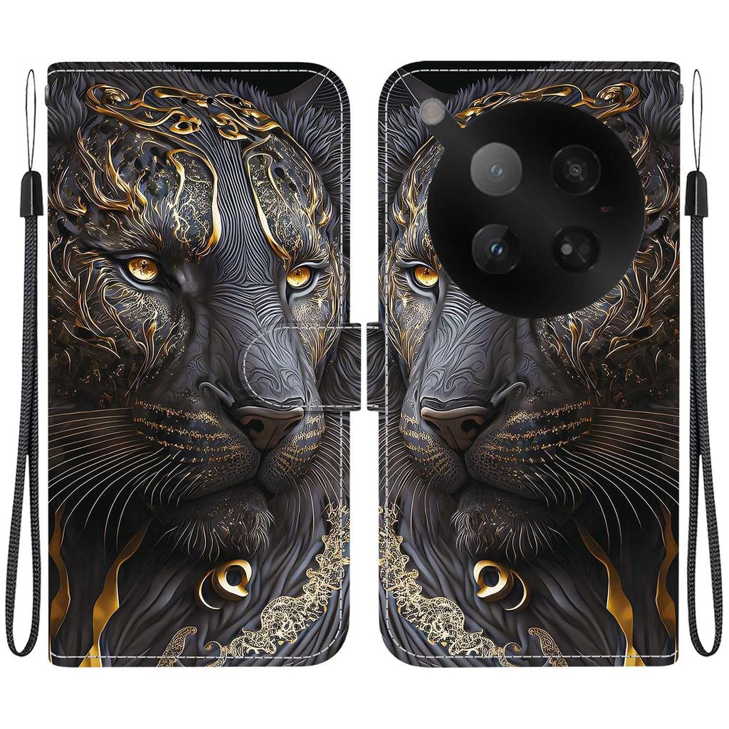 Handmade PU Leather Flip Case for Infinix Zero 40 4G (X6860) Anti-Slip Shockproof Cover with Wrist Strap & Heart/Rose Cat Designs