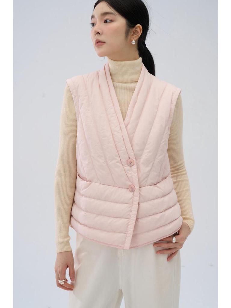 Gilet sans manches léger en duvet à col en V pour femme - 90% duvet, sans manches, amincissant, pour l'automne et l'hiver.