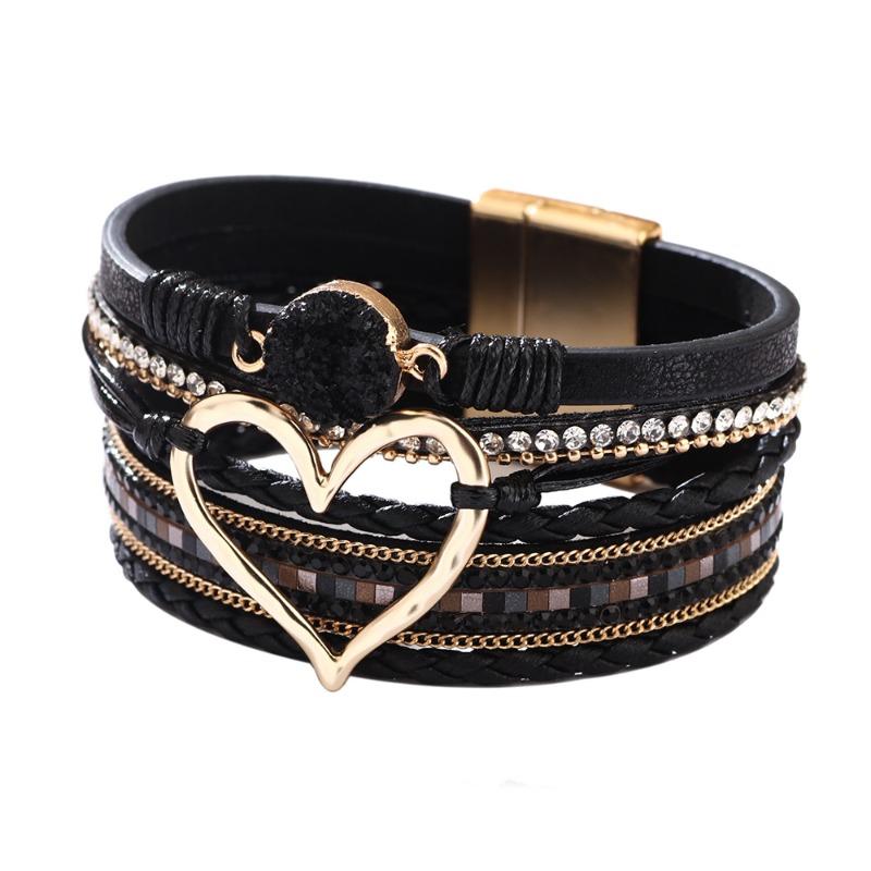 Boho Style Cross Bracelet, Light Luxury Micro-diamond Magnetic Buckle Bracelet, PU Leather Bracelet