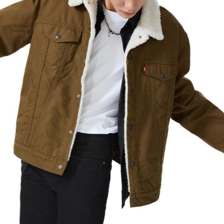 Levis FW22 Jednokolorowa Jednorzędowa Gruba Kurtka Unisex Kurtki Wojskowy Zielony 16365-0189
