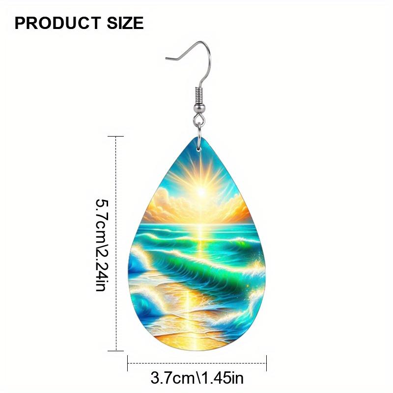 2 Pairs Ocean Style Seaside Beach Sunshine Teardrop Leather Earrings Holiday Gifts for Friends Fashion Accessories Elegant Earrings