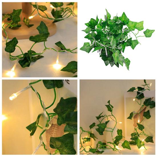 String Light Battery Operated Clear Veins Realistic Looking Vibrant Color Energy-saving Decorative Extra-Long Wedding Party Artificial Green Leaf