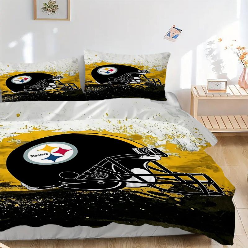 

3pcs Pittsburgh Steelers Helmet Graphic Print Home Decor Bedding Set-Perfect for Bedroom, Guest Room, Living Room, Hotel, Gift Idea for Fans 135x200cm