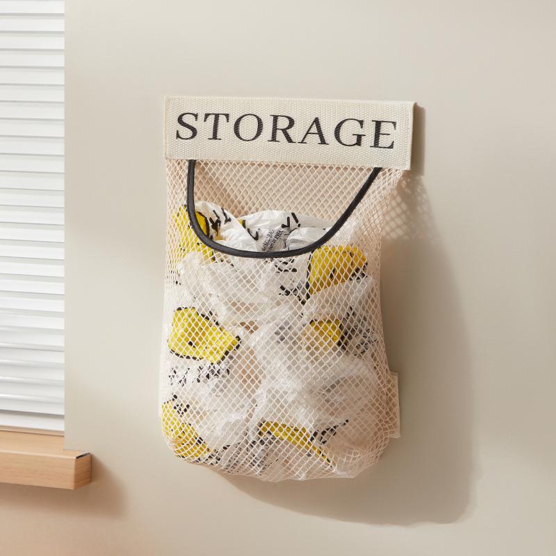 Wall-Mounted Kitchen Trash Bag Organizer - Large Capacity Mesh Storage Bag
