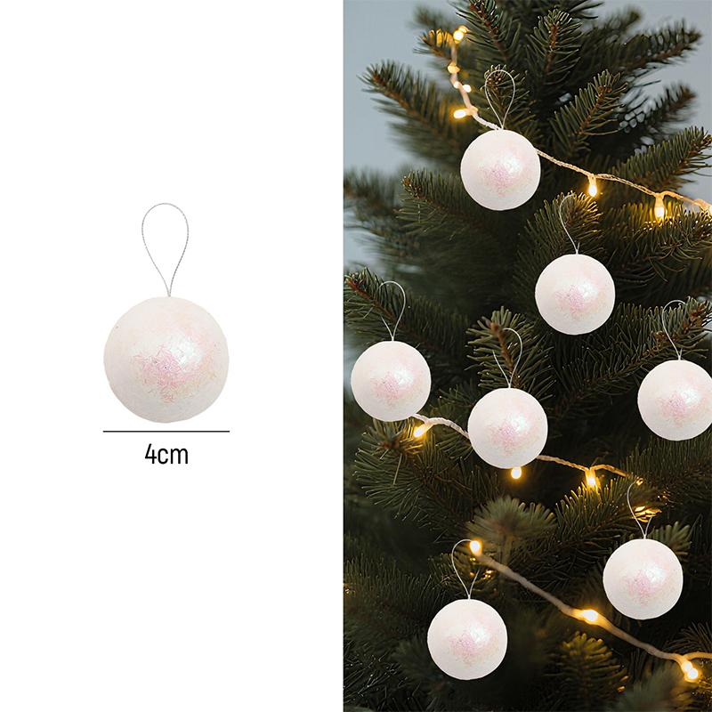 

4/5/6/7cm White Foam Christmas Balls Xmas Tree Round Ball Hanging Pendants for New Year Navidad Party Home Decoration Wholesale 6pcs- (1pack)
