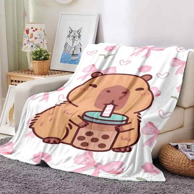1pc Bear Boba Blanket Lightweight Flannel Throw for Sofa Bed Travel Camping Livingroom Office Couch Chair