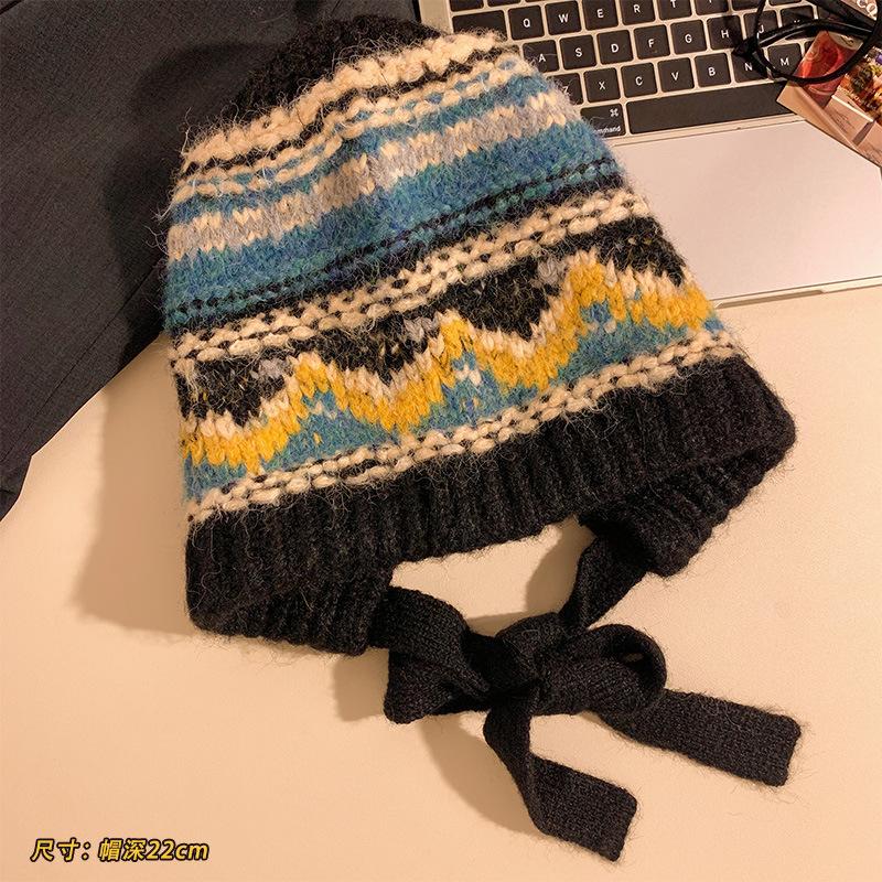 Vintage Fair Island style knitted pullover hat hat women's autumn and winter warm face small wool hat