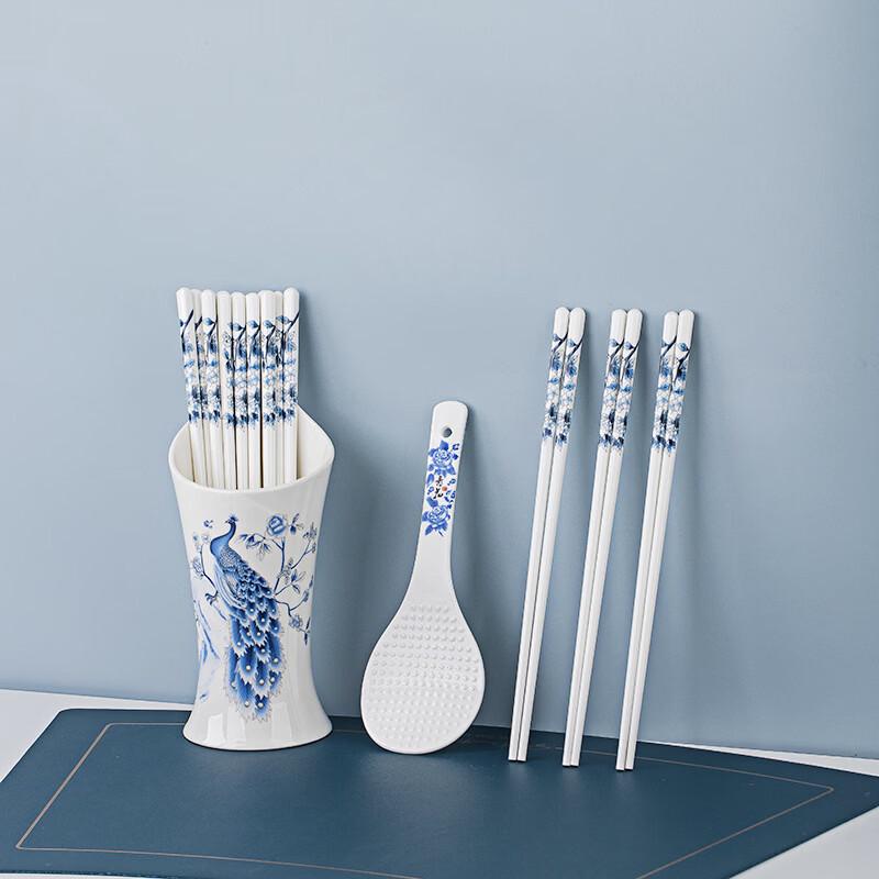 

Jingdezhen Blue Peacock Ceramic Chopsticks Set