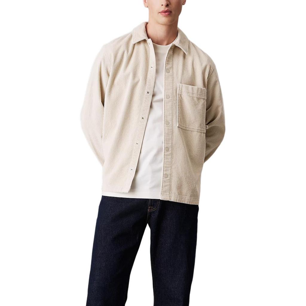 Calvin Klein Casual Solid Color Point Collar Loose Fit Long Sleeve Jacket Men Jackets Light-Beige J30J326678-PD7