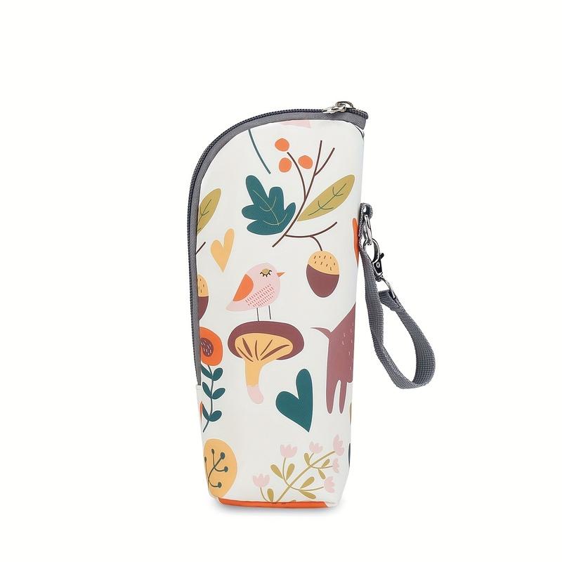 Cute Animal Print Insulated Bottle Bag, Portable Zippered Diaper Bag for Travel Daily Use