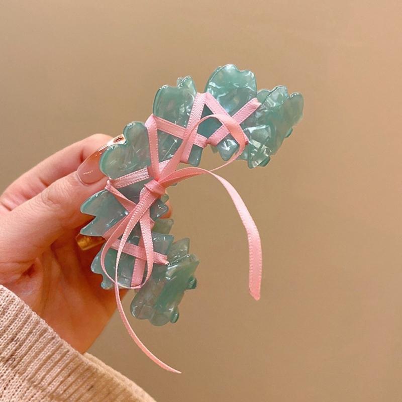 Versatile Acrylic Hair Claw Ballet Style Ribbon Tie Bowknot Acetate Claw Clips Stylish Headwear Hair Accessory for Women
