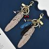 Yousheng Keychain Pendant Faux Leather Texture Feather Charm Key Chain with Anti-Oxidation Lobster Clasp Car Hanging