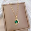 Green Love Dolphin Light Luxury Temperament Gorgeous Full Diamond Necklace Female Versatile Collarbone Chain Titanium Steel Chain