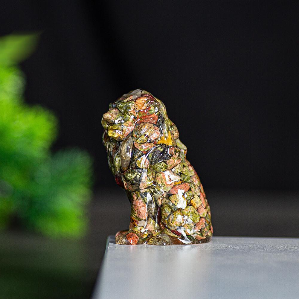 Löwenfigur aus Kunstharz und Kristall für die Dekoration von Zuhause oder Büro, gefertigt aus natürlichem Wasserkristall