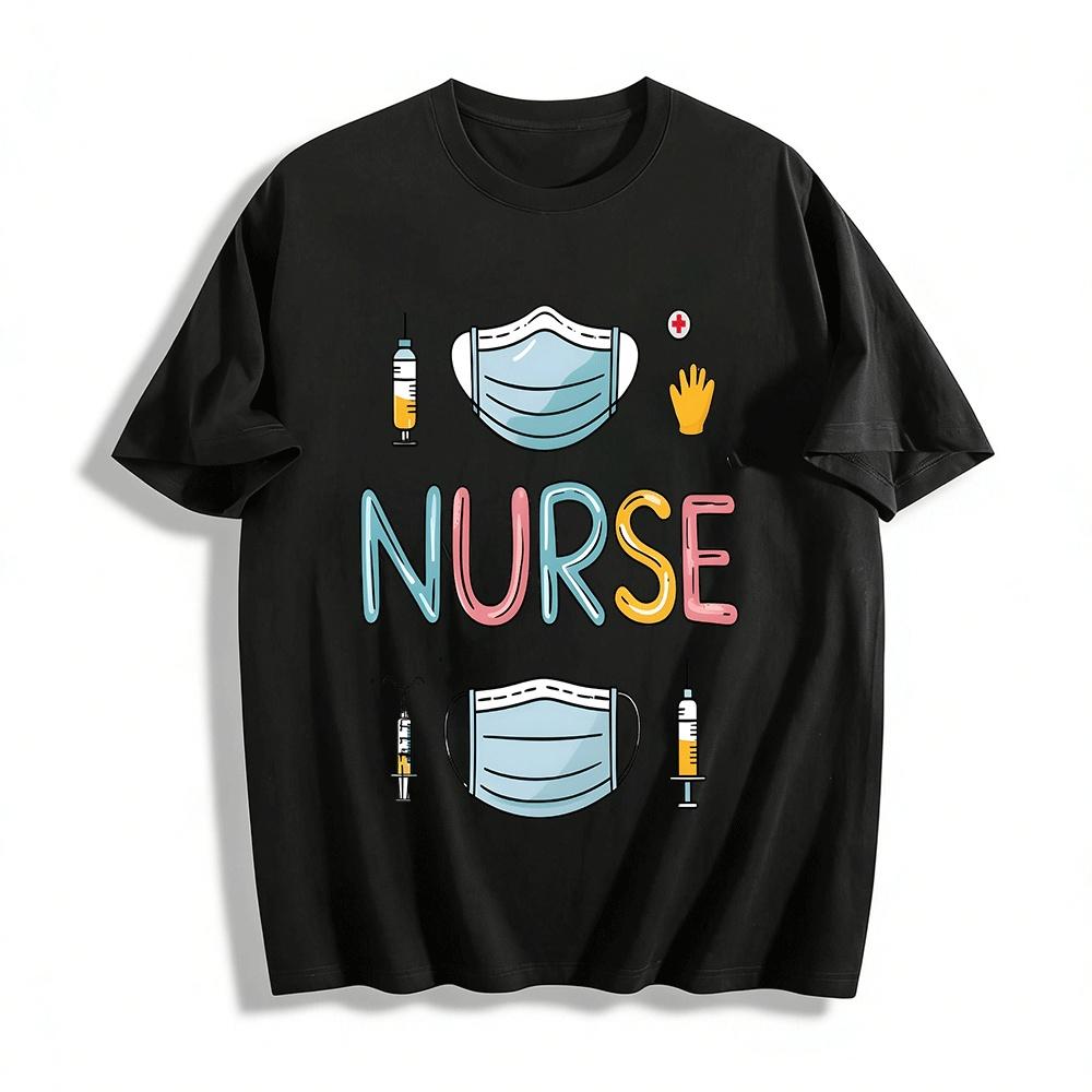 

Cute Nurse Themed Print Casual T-Shirt For Medical Staff Daily Wear Pure cotton T-shirt XXS