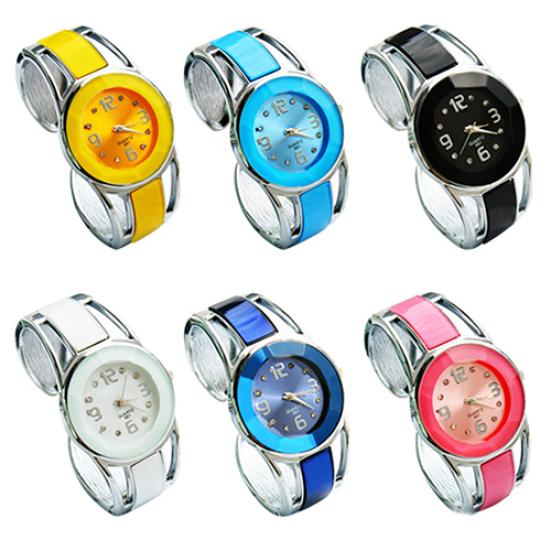 Women Fashion Opening End Quartz Analog Round Case Bracelet Bangle Wrist Watch
