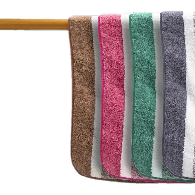 1Pc 34x75cm Coral Velvet Striped Water Absorbent Face Washcloth Bathroom Wipe Hair Quick-drying Hand Towel