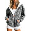 Damen Kapuzenpullover mit Reißverschluss und Leopardenmuster, lockerer, lässiger Cardigan mit langen Ärmeln