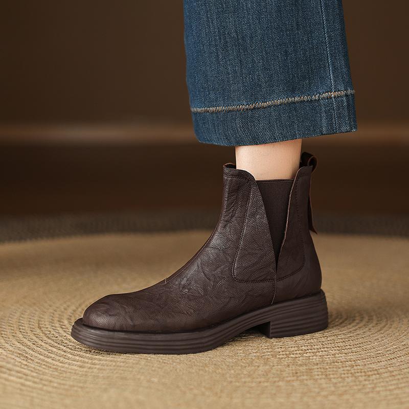 

Мода 2025 НОВЫЕ Осенне-зимние женские ботинки Круглый носок Средний каблук Ботинки челси Обувь из натуральной кожи для женщин Ретро Современные ботильоны 34
