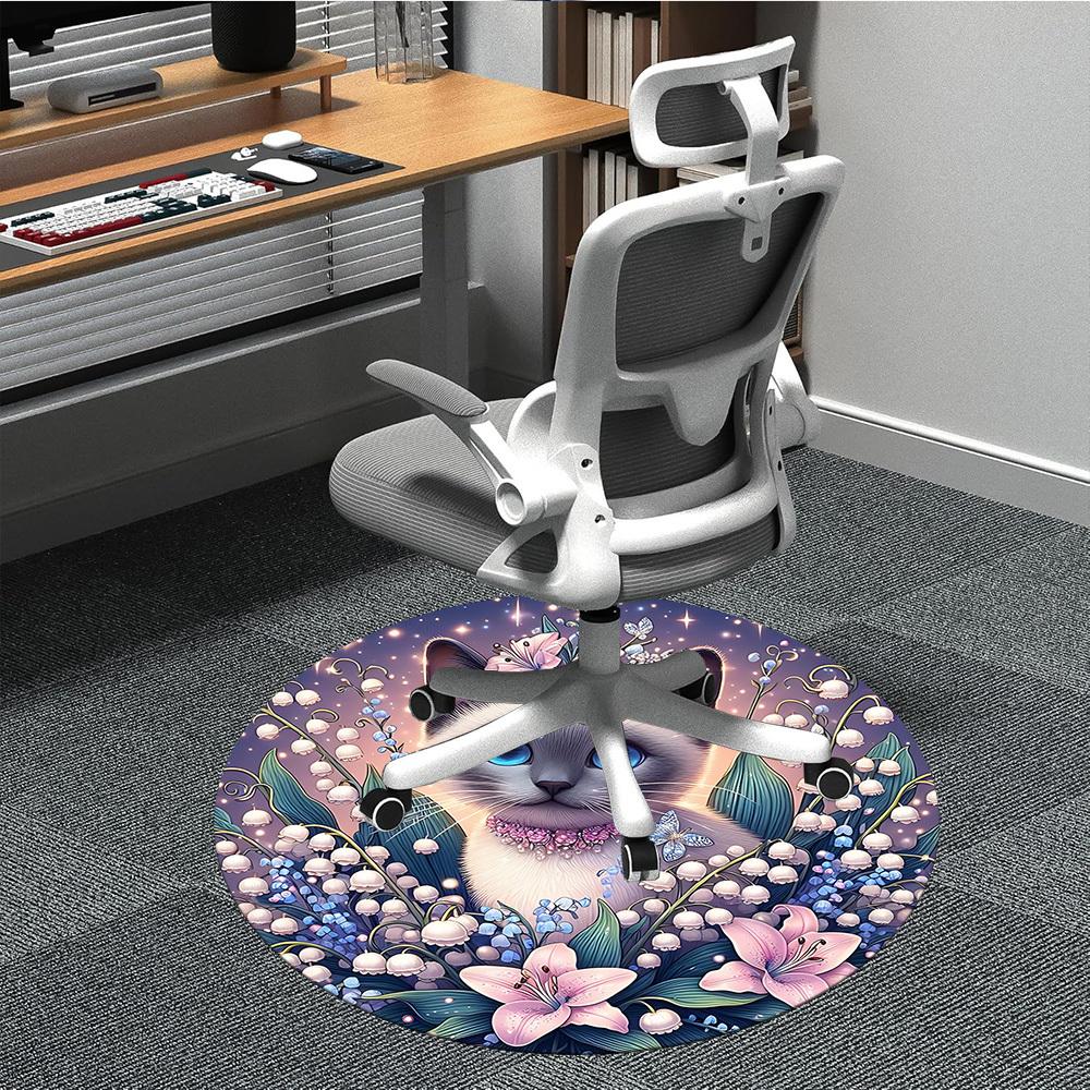 

1pc Floral Cat Print Chair Carpet for Office, Non-slip, Soft and Durable Office Rug for Decoration, Perfect for Office yy251229117 80cm by 80cm