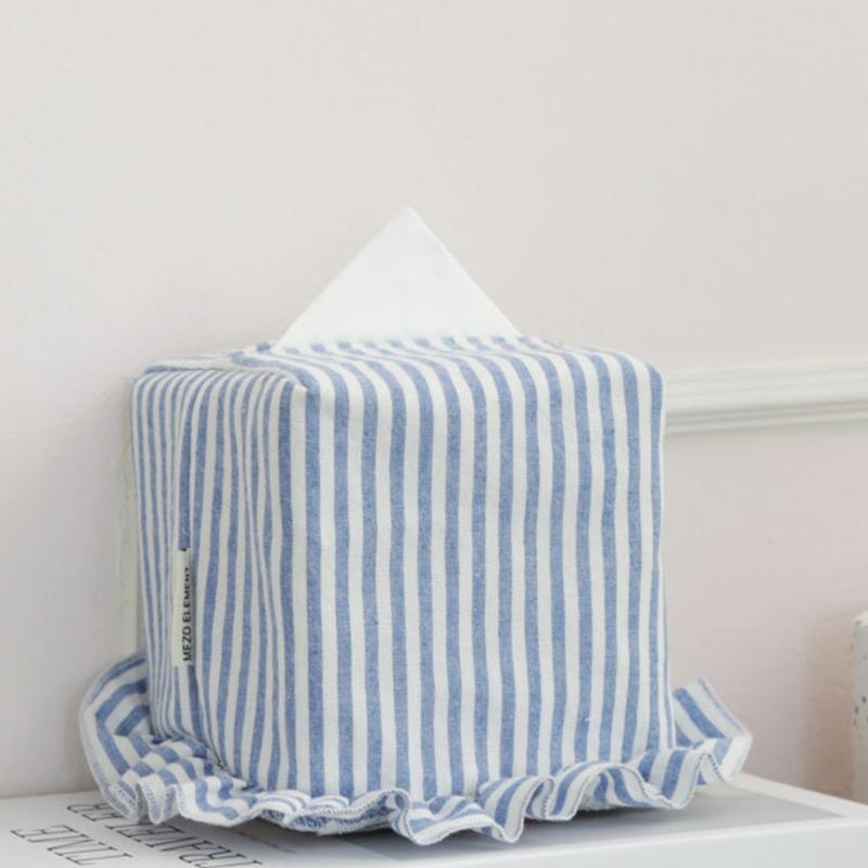 Cotton Fabric Tissue Box Cover, Lined Tissue Holder with Gathered Edge, for Bedroom Shelves in Daily Use