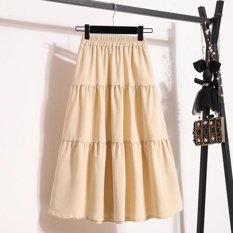 2024 Spring Solid Color Spliced Midi Skirt: Versatile, High Waist, Slimming, Plus Size Option