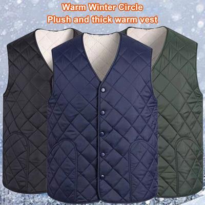 Men Winter Cotton Vest Padded V Neck Sleeveless Warm Thick Solid Color Single Breasted Cardigan Thick Plush Plush Size Men Down Waistcoat